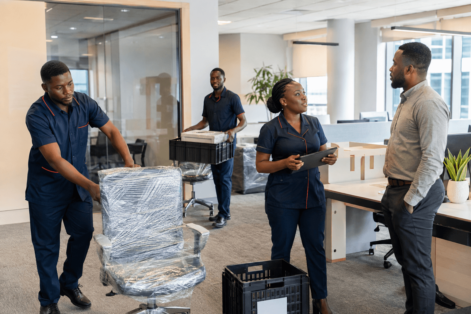 WHILZ team preparing protected office items for coordinated storage